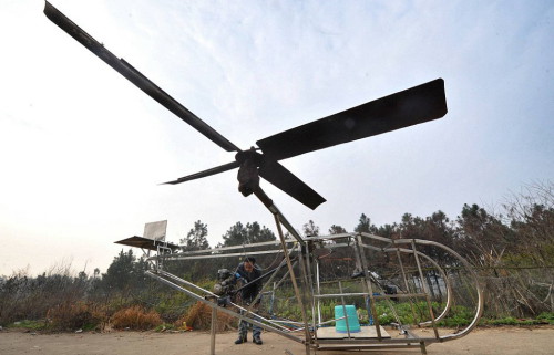 중국 농민 홀로 직승비행기 제작에 성공 
