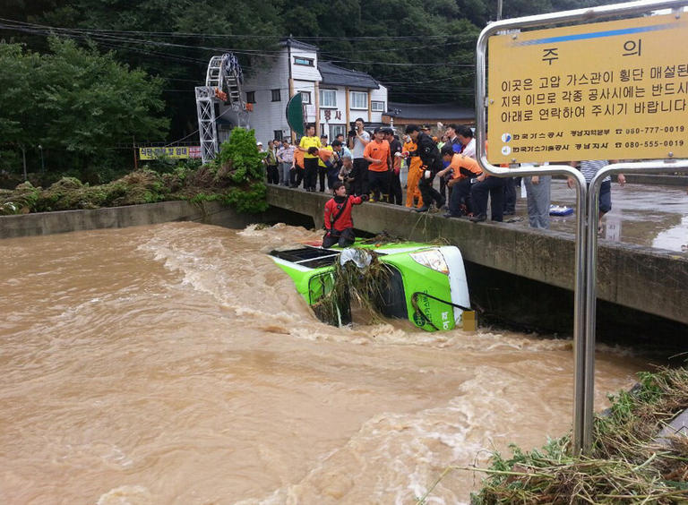 [포토]한국 폭우습격으로 이미 5명 조난